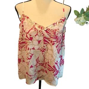 June & Hudson Pink with White Tan Outlined Floral Pattern Tank Top